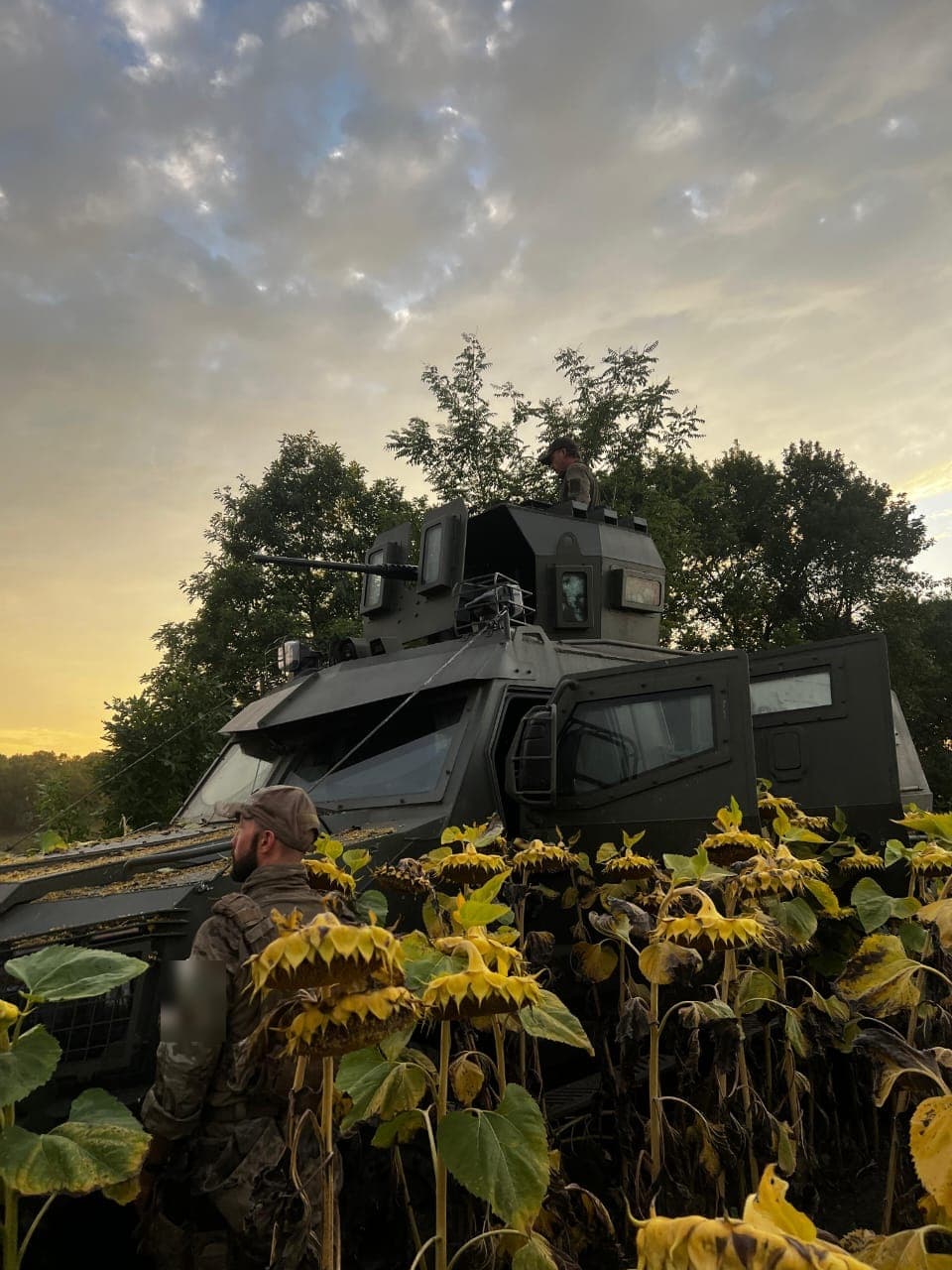 Armoured vehicle on task at last light